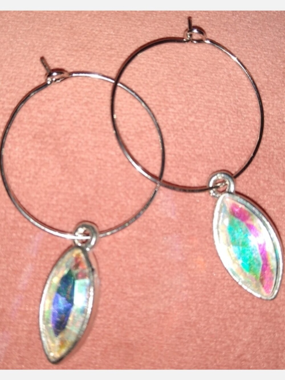 Marquis AB Rainbow Rhinestone Silver Hoop CZ Crystal Dangle Earrings Hoops KATTA